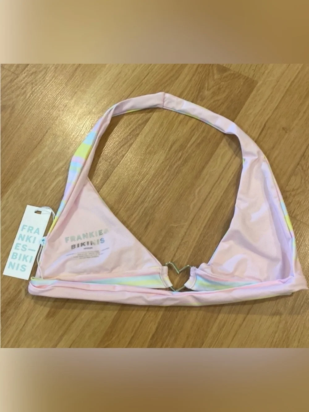 Frankie's Bikinis Pastel Stripe Halter Heart-Ring Top - Yellow, Pink, Mint
